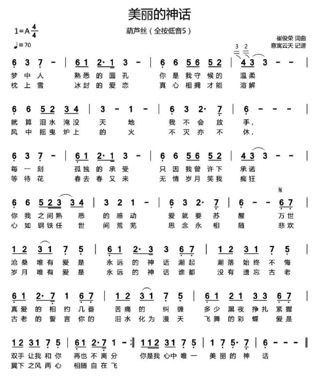 简谱《美丽的神话》