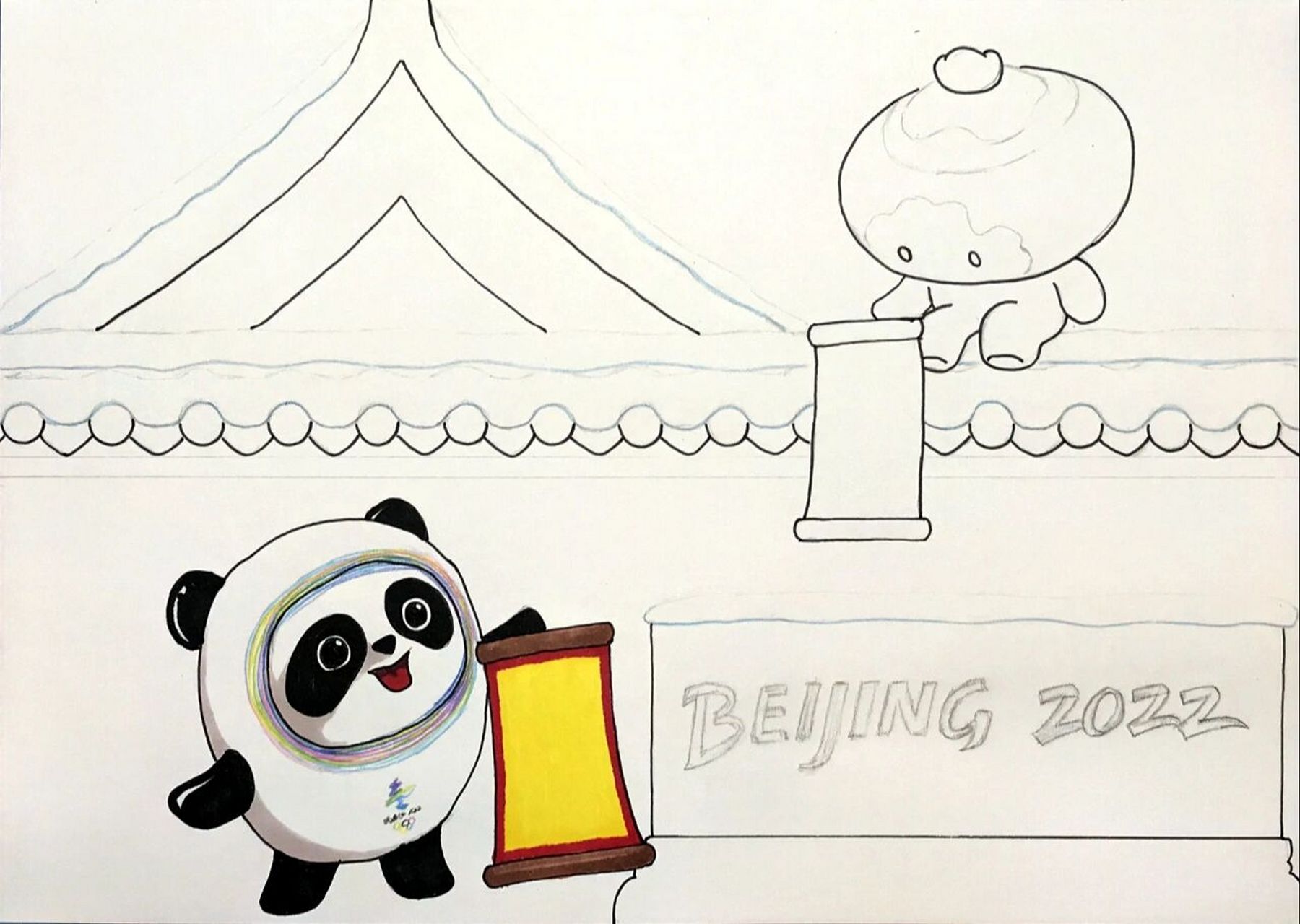 【儿童画】冬奥会主题画马克笔教程附线稿 自己家孩子的老师布置了