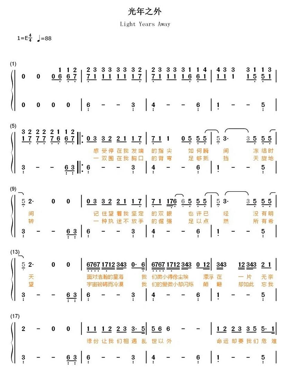 《光年之外》钢琴简谱分享~ 今天是打工人假期最后一天了 明天就要