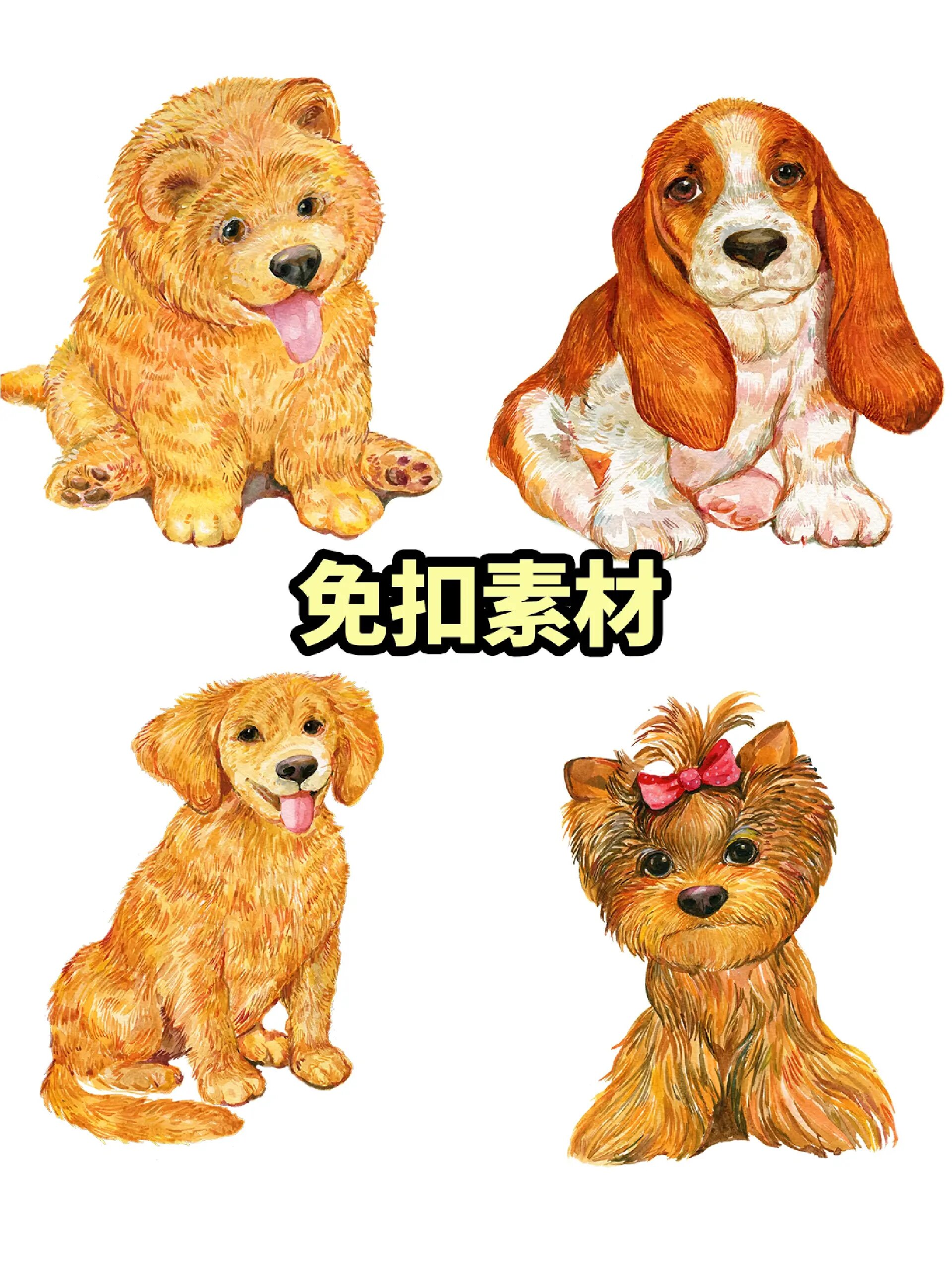 宠物小狗手绘卡通免抠素材! 这组素材也太可爱了吧!