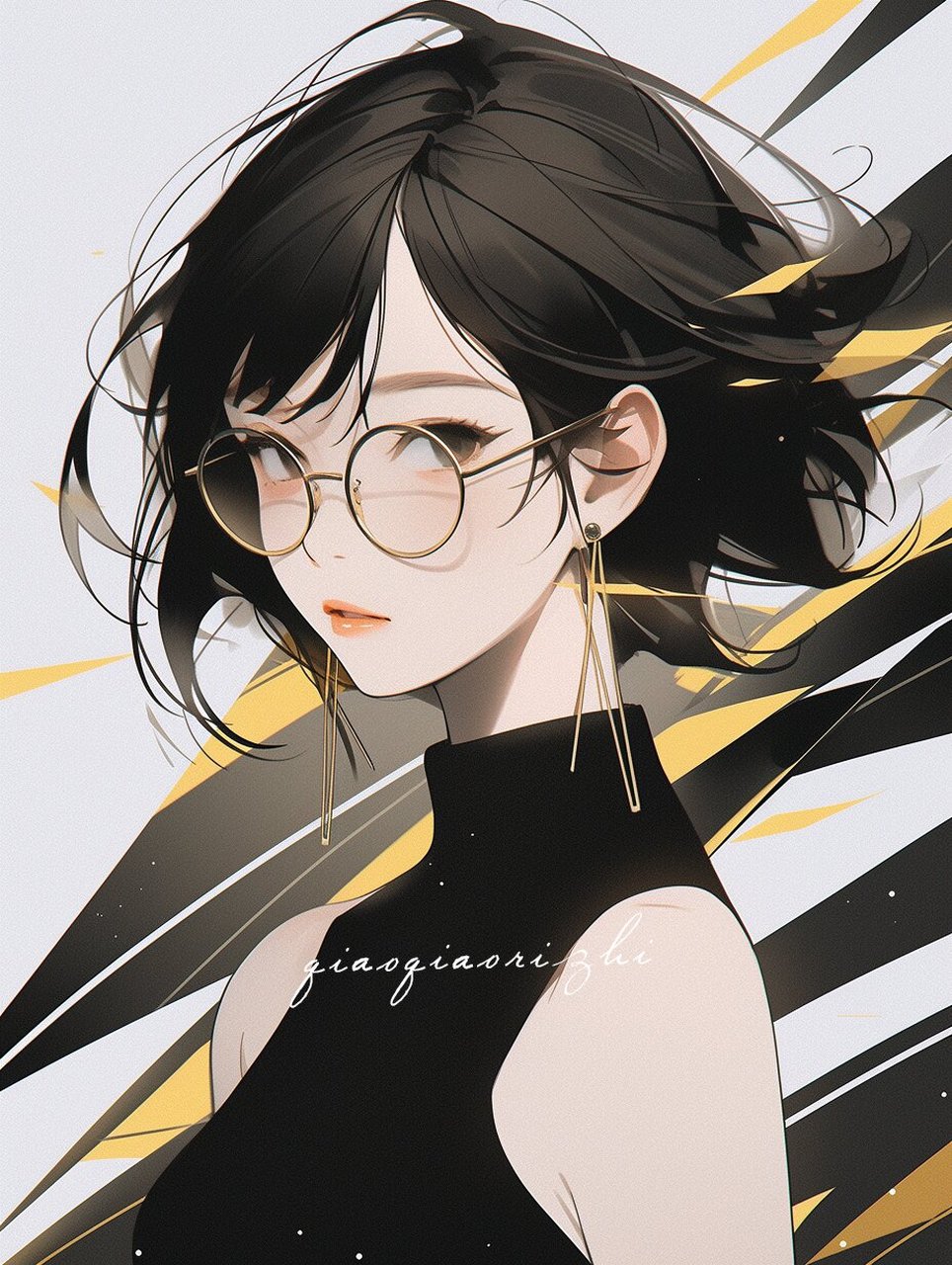 极简美学|插画头像|戴眼镜的短发女生 飒姐,眼神叨人!