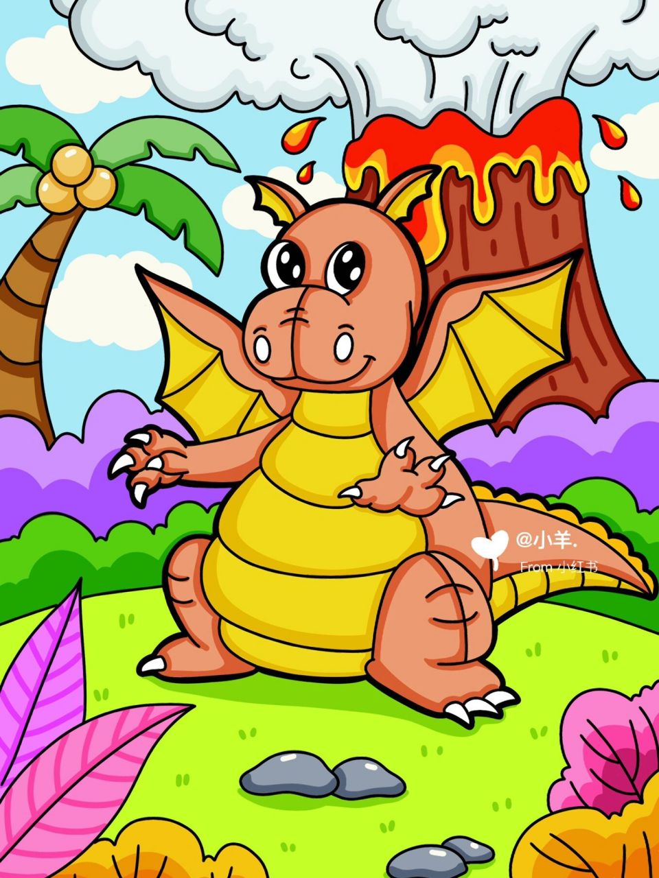 恐龙04儿童创意画 卡通画 带线稿 #创意美术儿童画# #创意儿童画