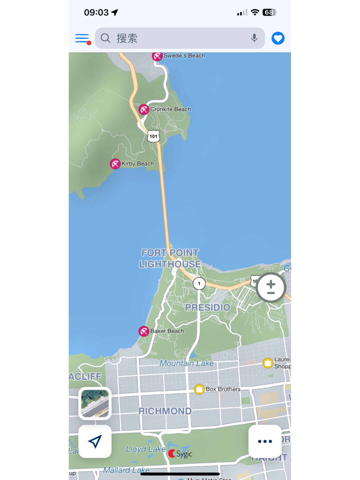 不同地图app上显示的金门大桥