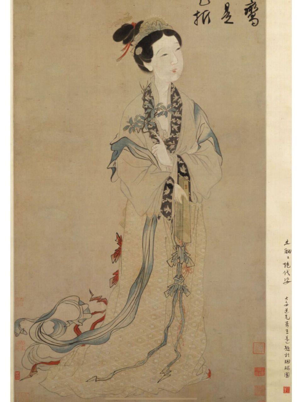 明  唐伯虎丨嫦娥执桂图 #国画# #仕女图# #汉服# 绘嫦娥裙带飘飘,神