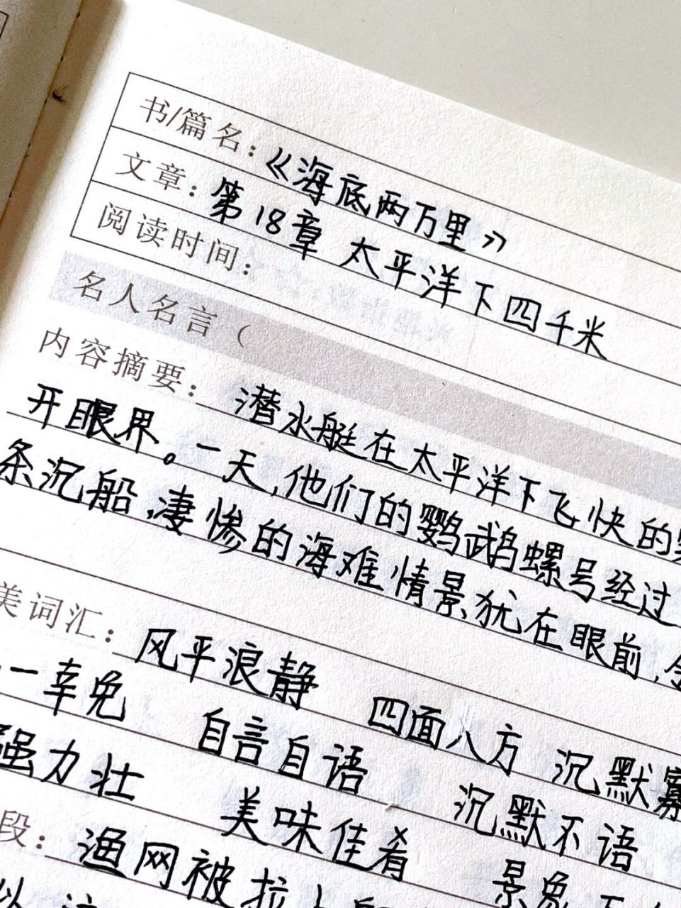 《海底两万里》读书笔记73第十八章 个人手抄原创读书笔; 	 全部为