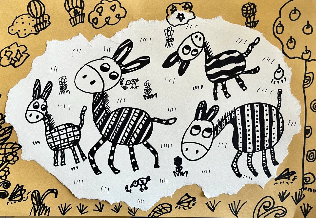 6～7岁创意美术:可爱的小毛驴 我们这节课运用线描的方式表现出小毛驴