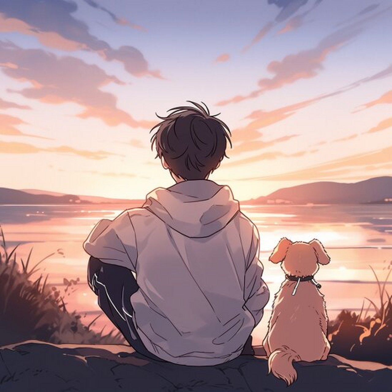 头像一个男的和狗的背影啥意思 一人一狗9898 在夕阳下95 就像