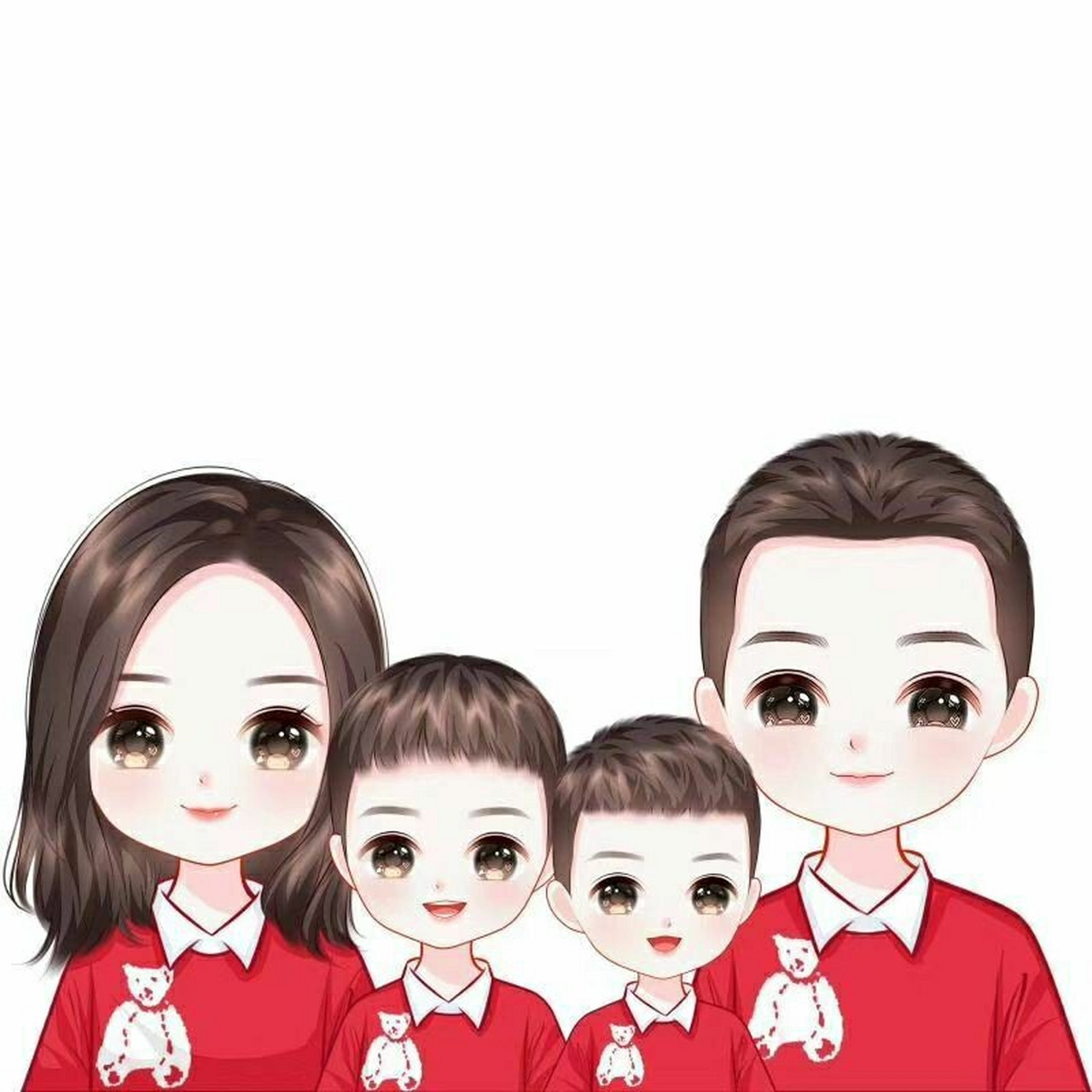 四口之家,最完美的全家福手绘头像.