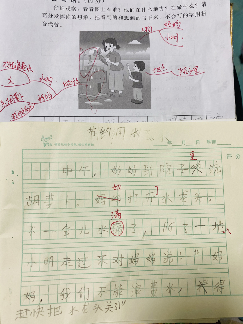 一年级看图写话《节约用水》