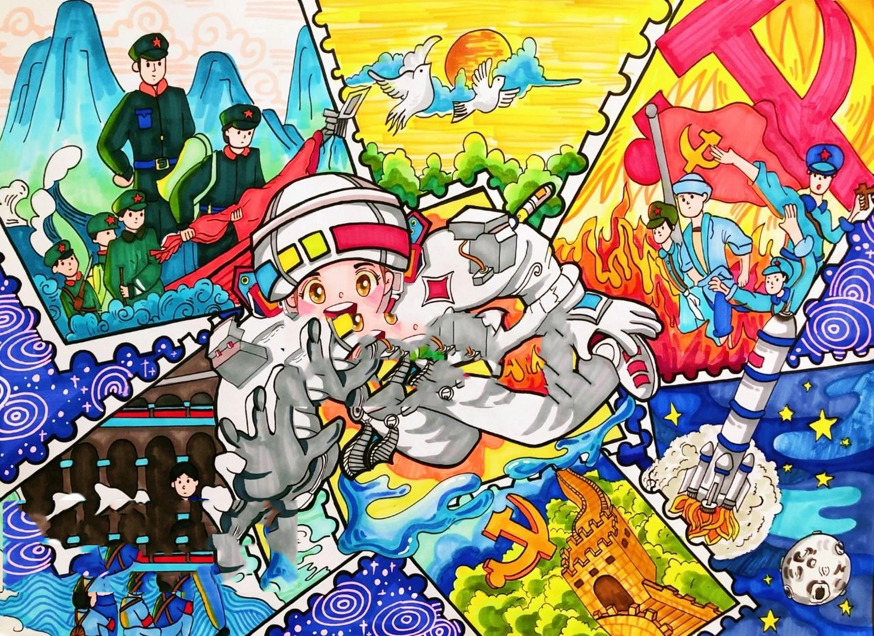 天津市一等奖 参加"庆祝建党百年,党政一体化我用画笔讲党史"竞赛活动