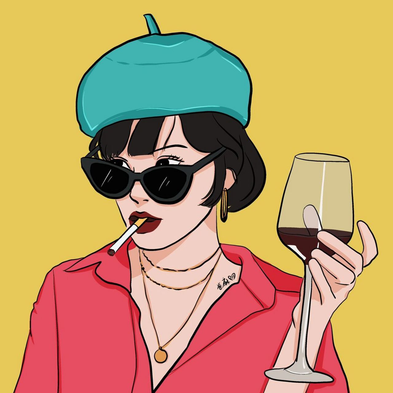 插画 | 头像 |给我一杯酒再给我一支烟98 图片可做个人头像,个人