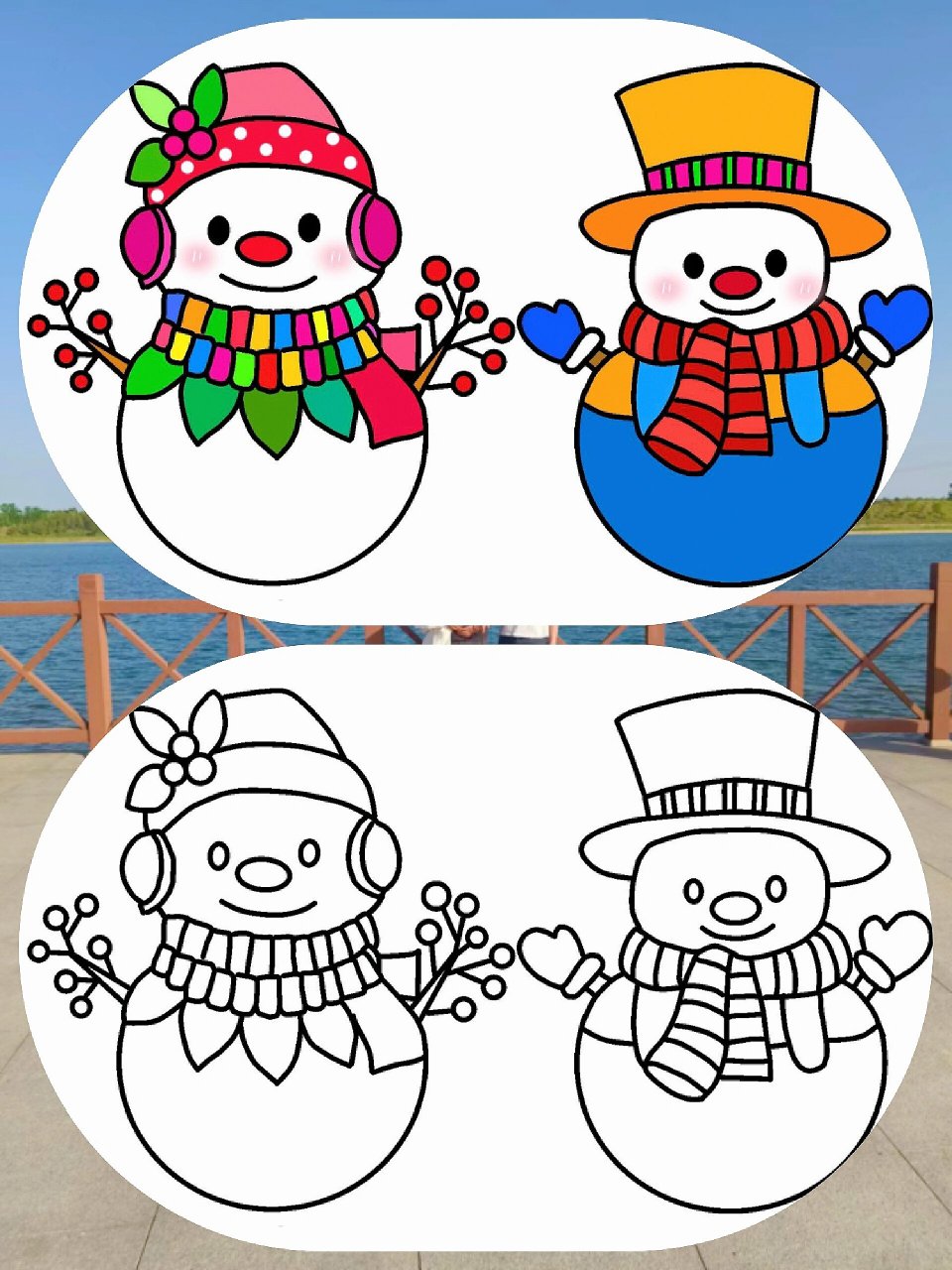 摇摆雪人电子版素材直接打印黑白板投入美工 幼儿园冬天主题手工美工