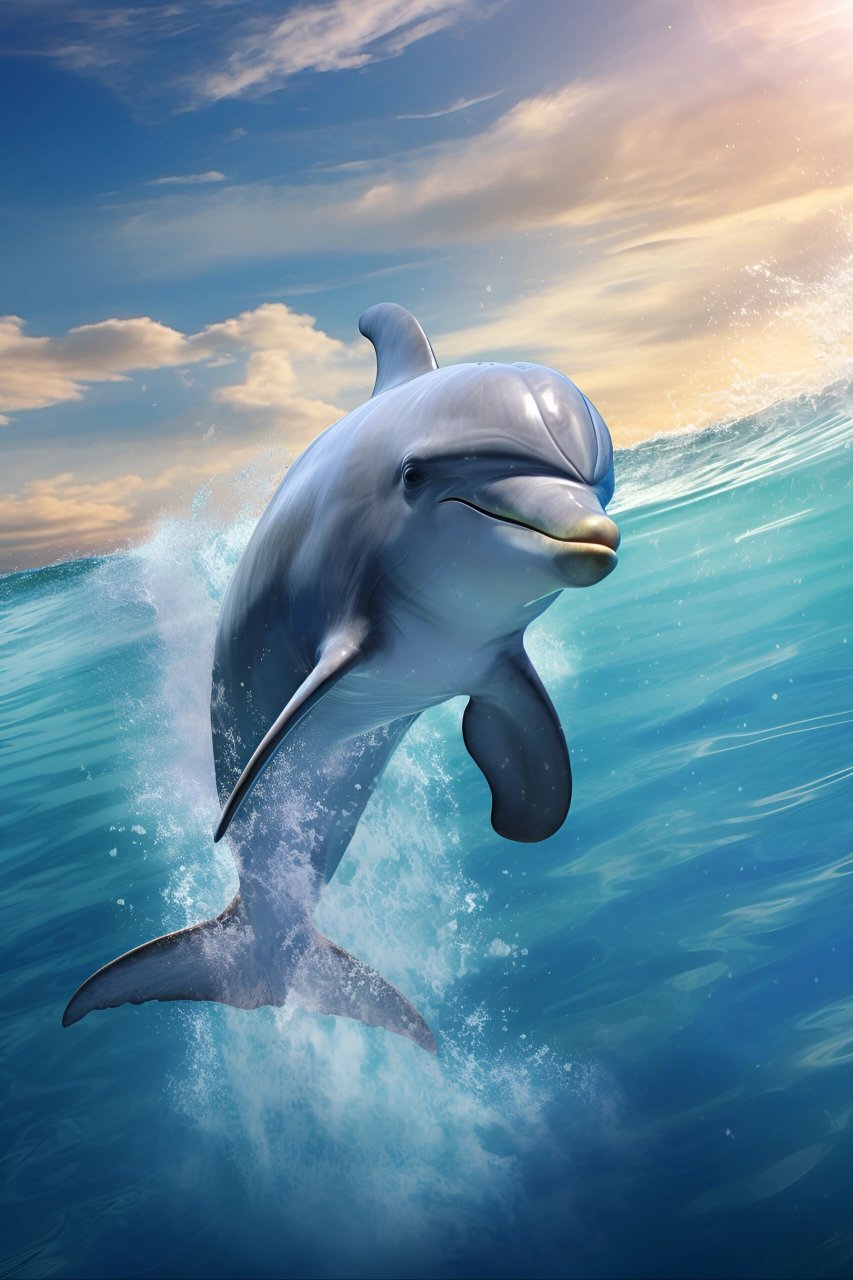 绘画素材1000更～蓝色的海洋里自由的海豚 素材制作不易,喜欢请点赞