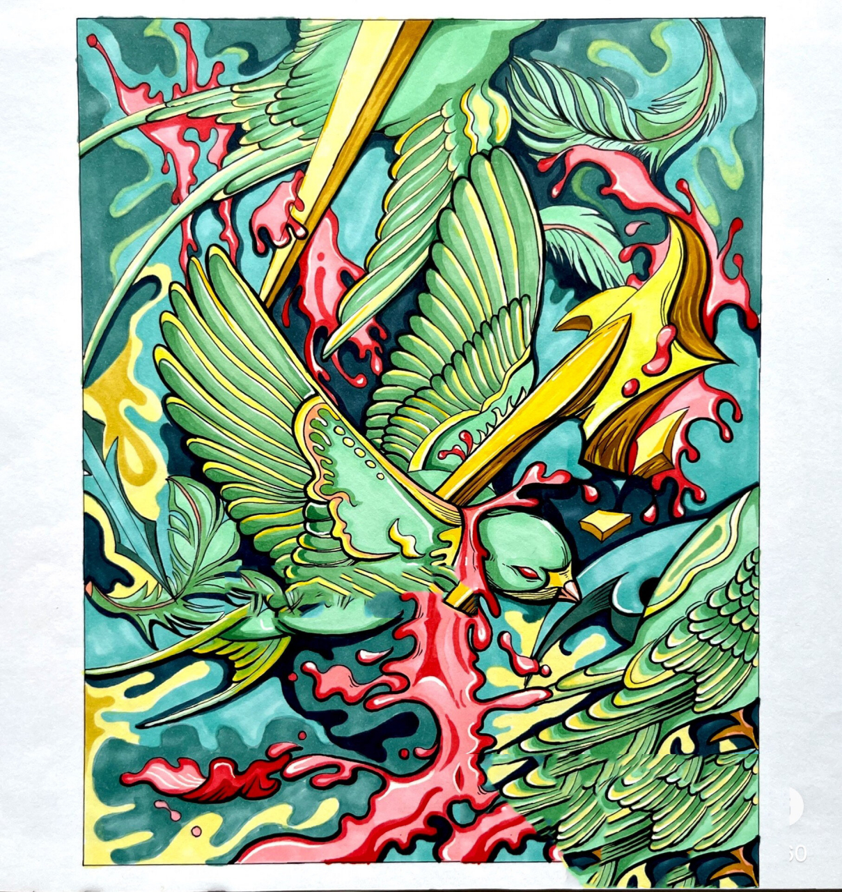 马克笔装饰画海报六大主题九宫格 人与自然|宇宙太空|乡村振兴|民俗