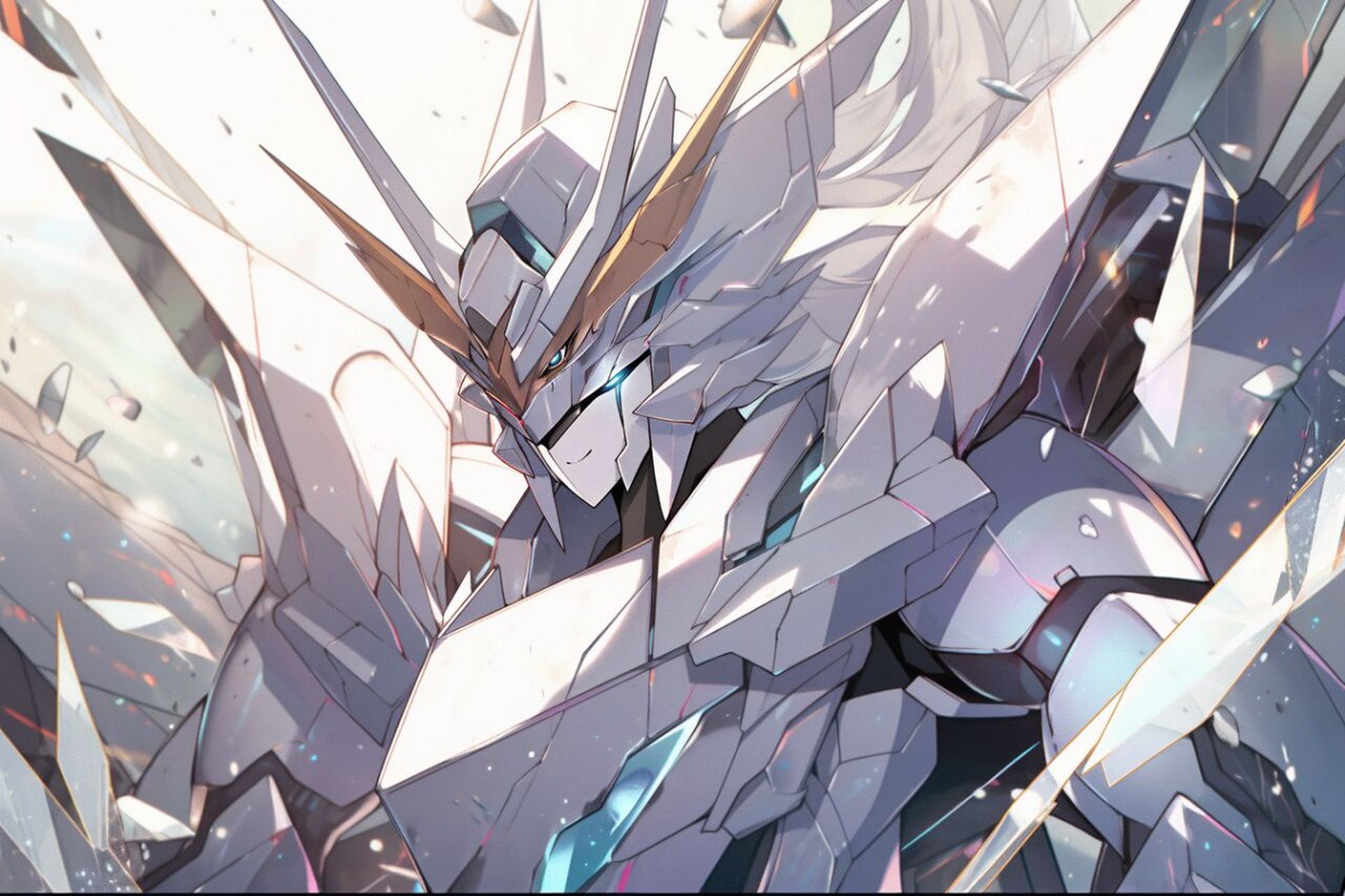 不过质感和光影上还得再探索探索 	 白色的机甲身躯透着光洁的质感