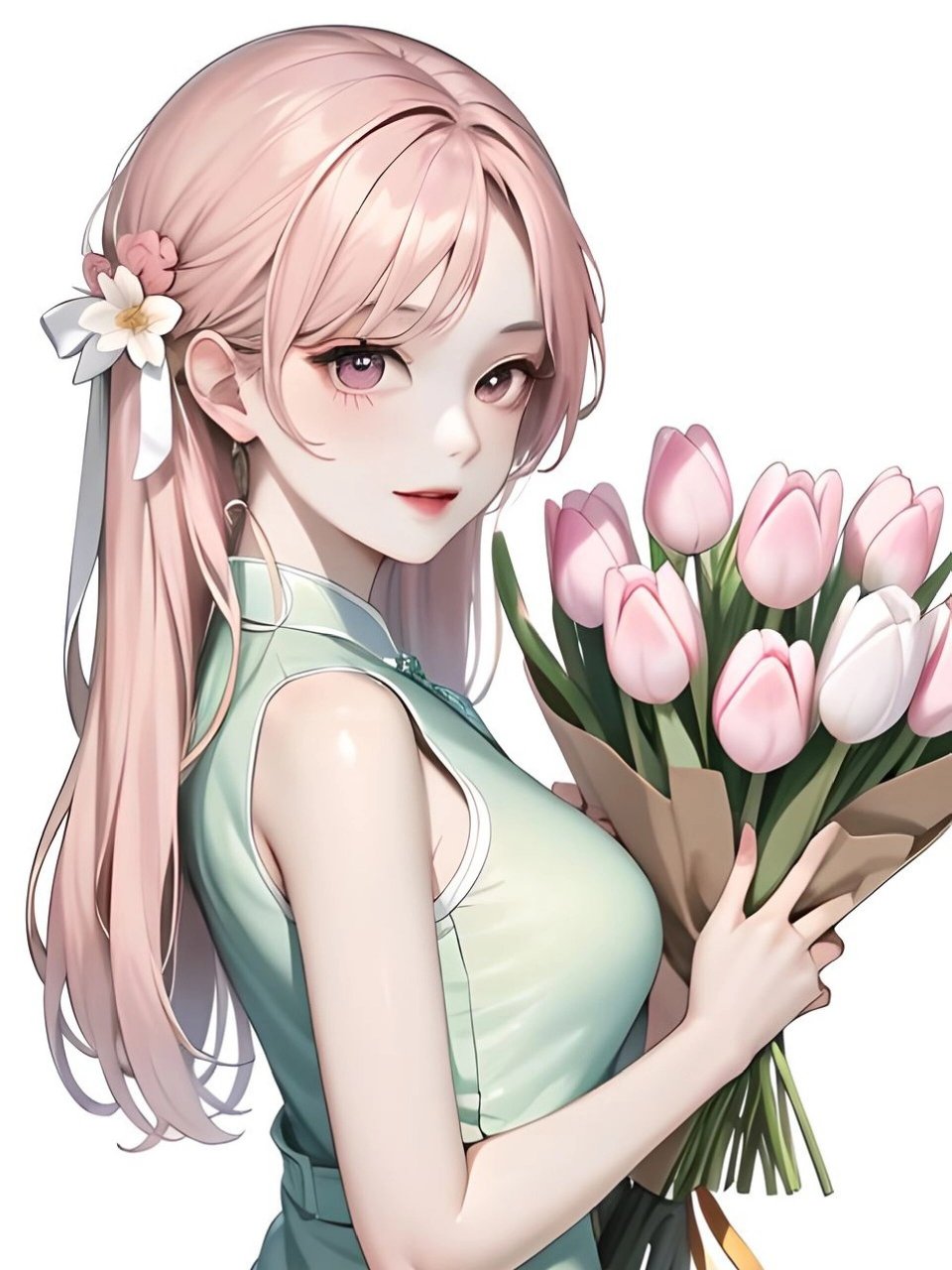 手捧鲜花郁金香少女头像壁纸 宝藏博主来每日更新啦