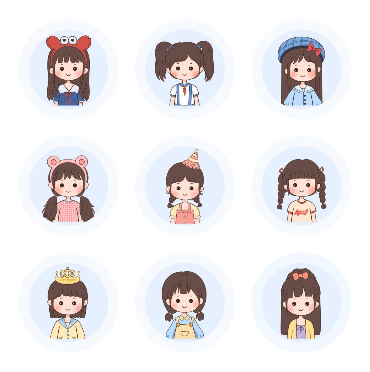 简笔画|q版人物小女孩可爱头像分享～ - 卡通头像凑齐九宫格了,整理一