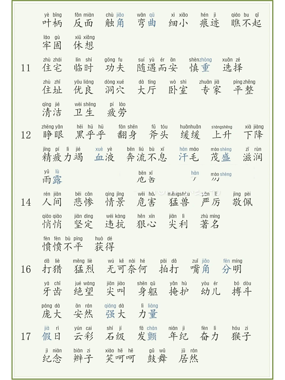 四年级(上册)词语表注音6015 四年级(上册)词语表拼音版6015