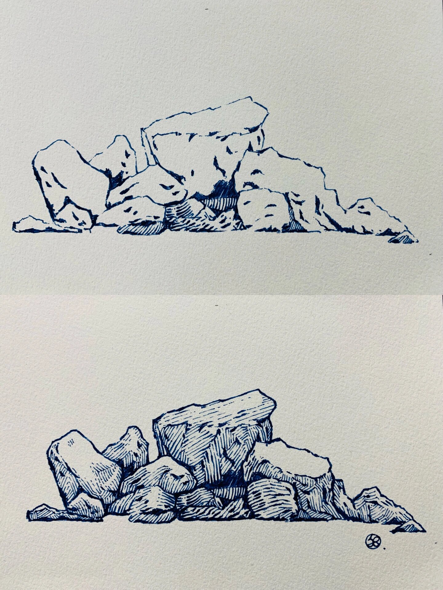 临摹老师钢笔画教学笔记|石头的几种画法