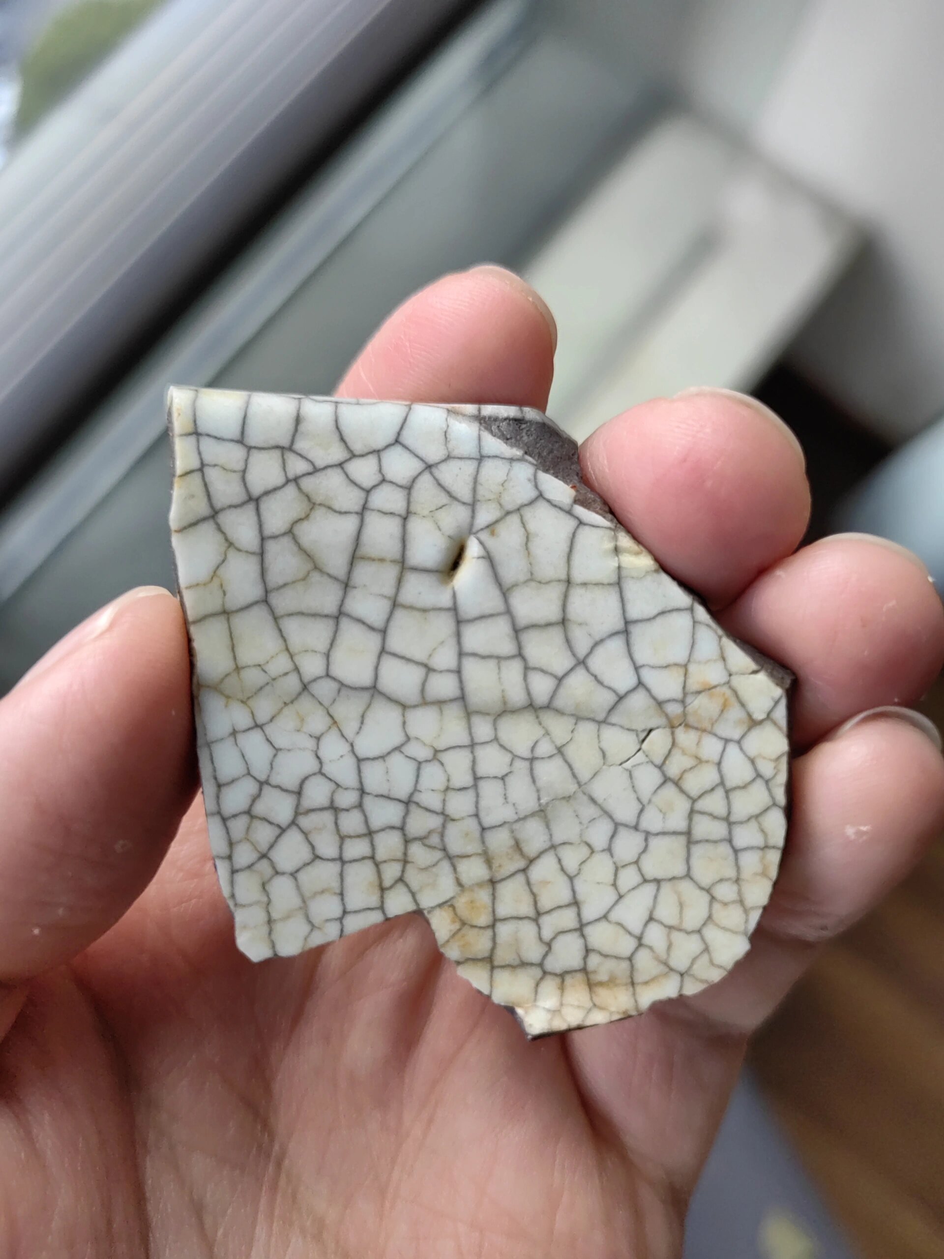 南宋老虎洞哥窑海棠花盆瓷片标本 颜色釉水极好,温润如玉,金丝铁线