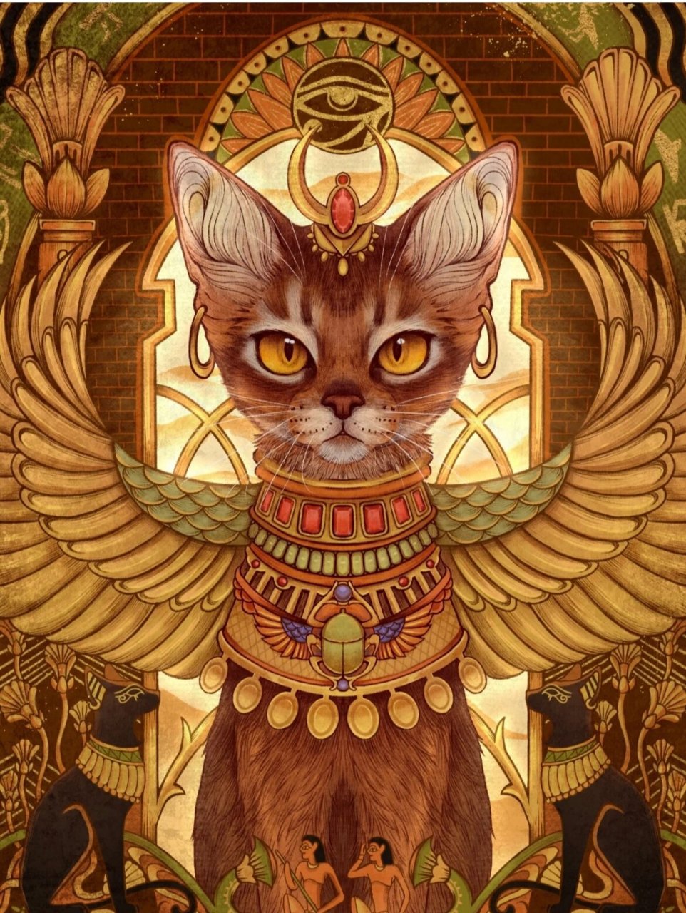 画画|东方神猫和埃及法老猫|复古插画猫 自古猫咪总给人高冷神秘的