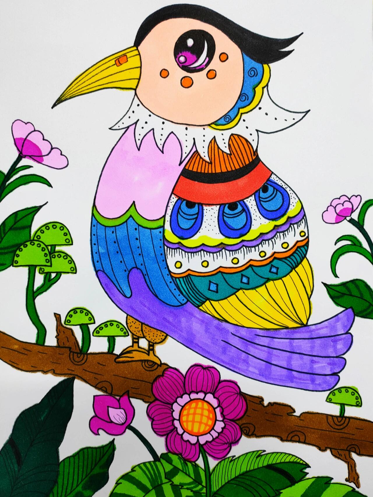 《彩色的鸟》儿童画