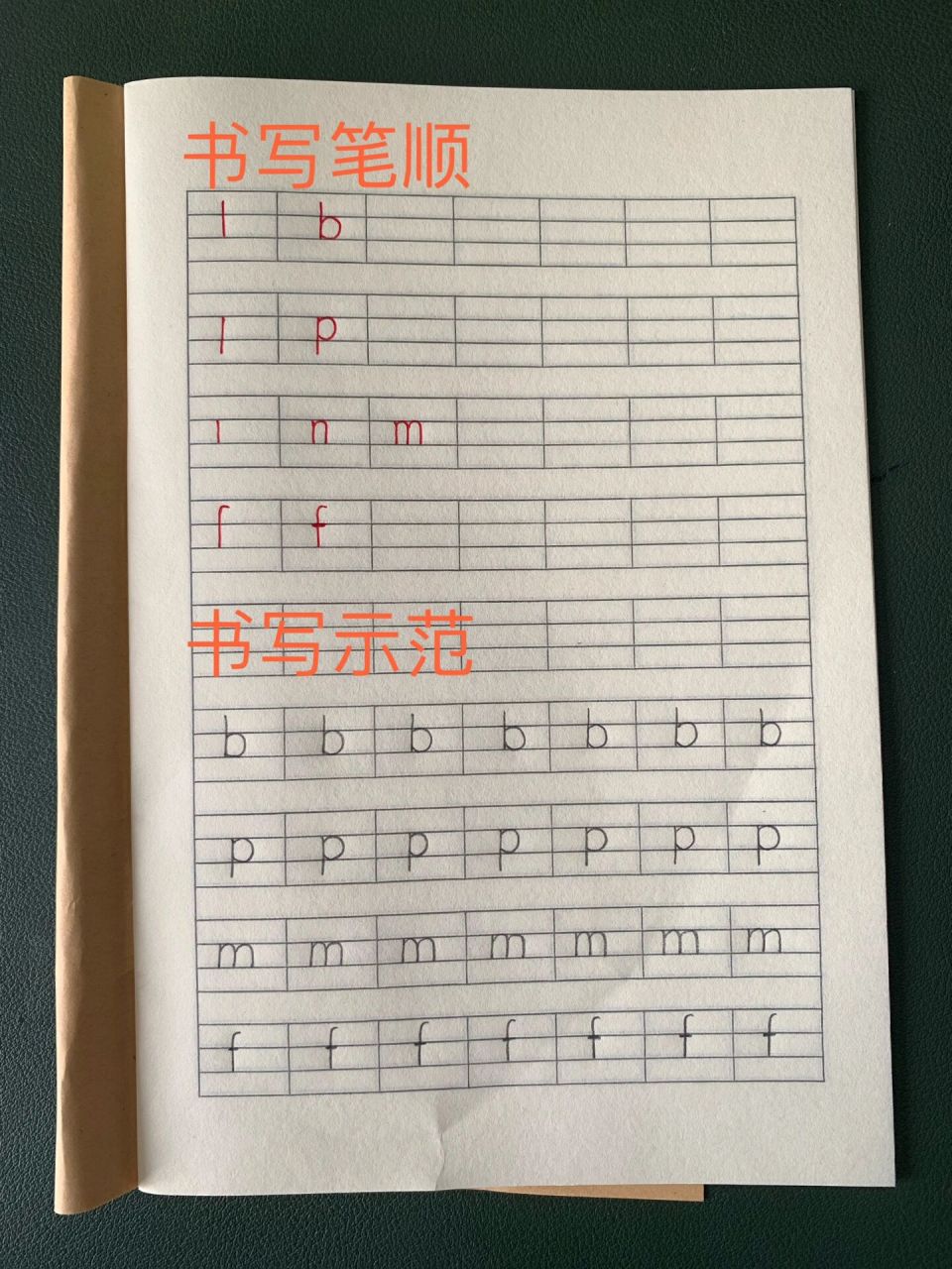 声母bpmf的书写占格