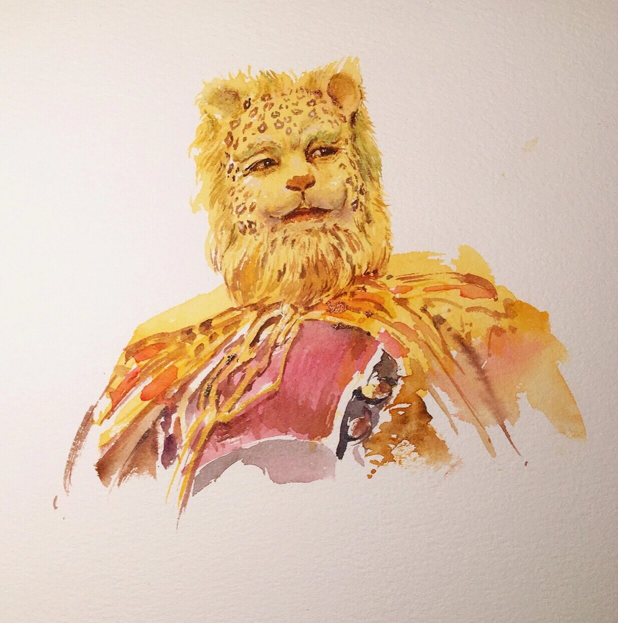 来画个水彩版的金钱豹头像～速涂练习步骤