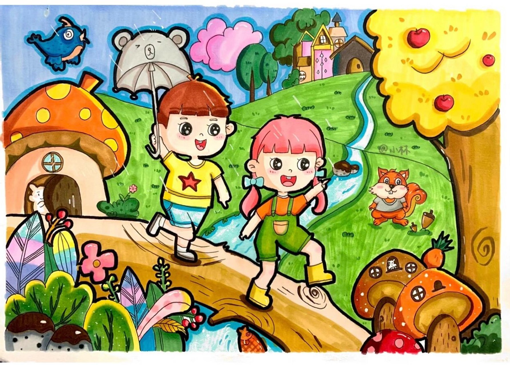 野餐/探索大自然/春游主题儿童画