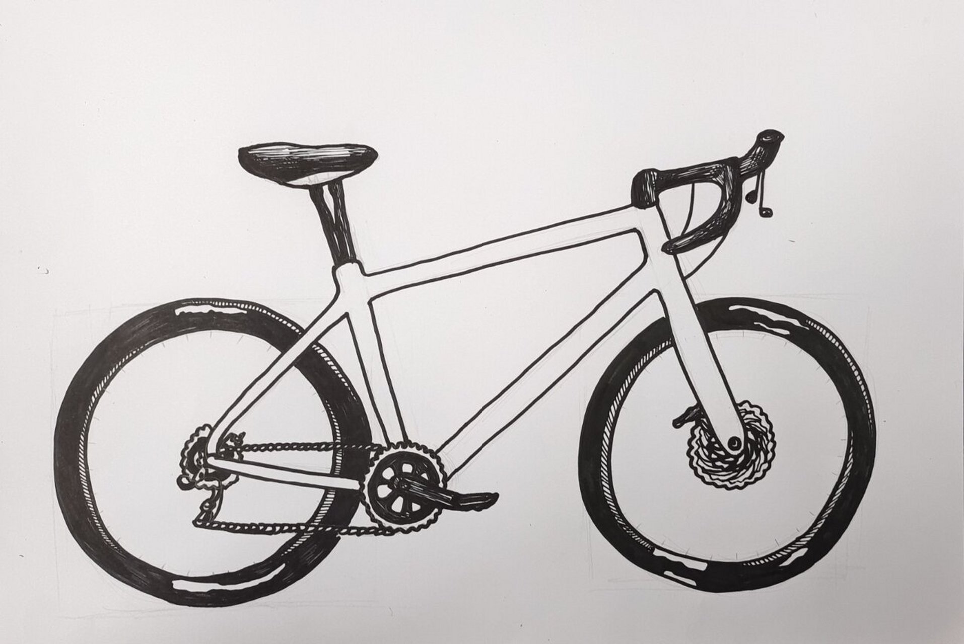 速写考级:六级 自行车 照片写生 黑白线描装饰