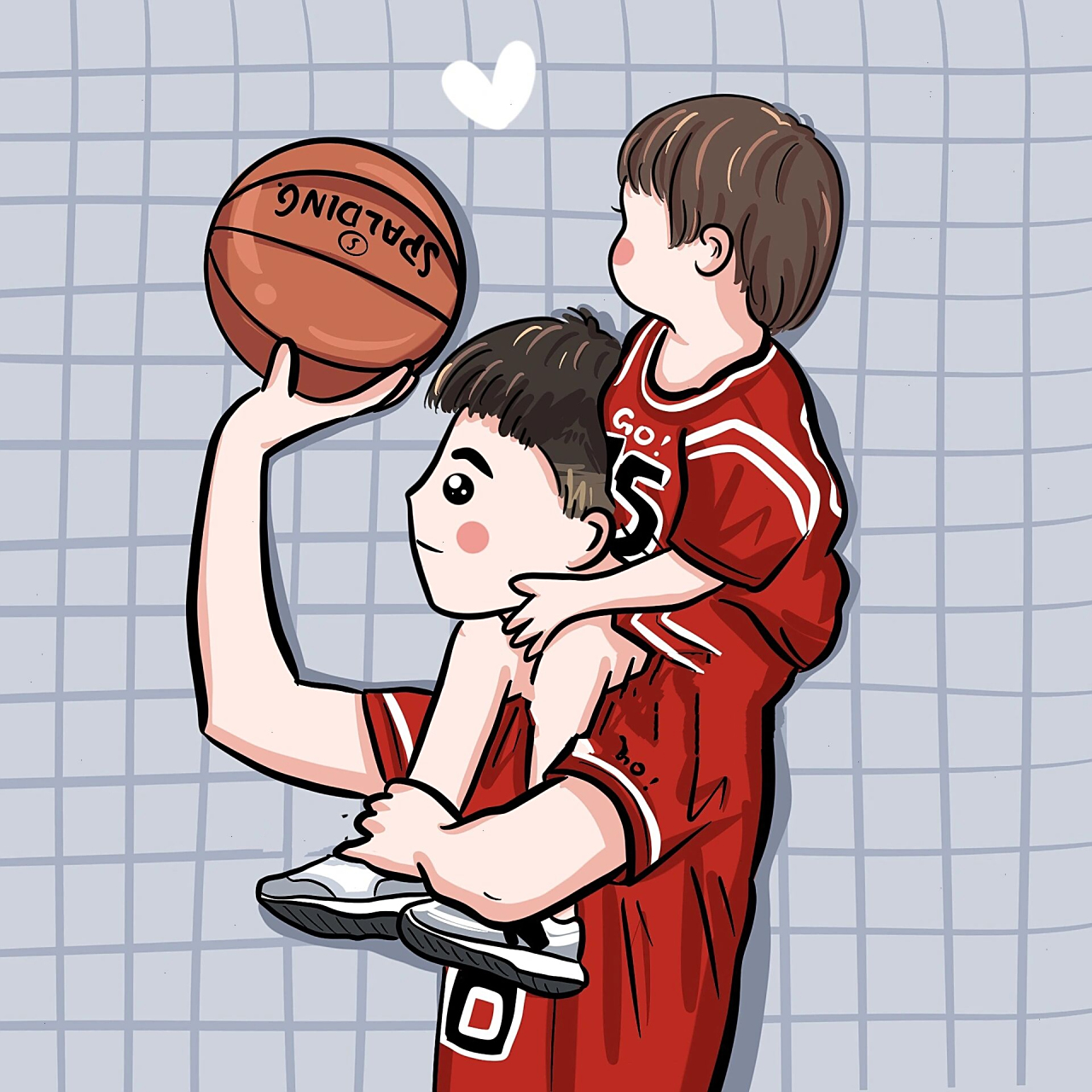 手绘可爱卡通亲子头像,父子头像 可可爱爱父与子,手绘篮球亲子头像