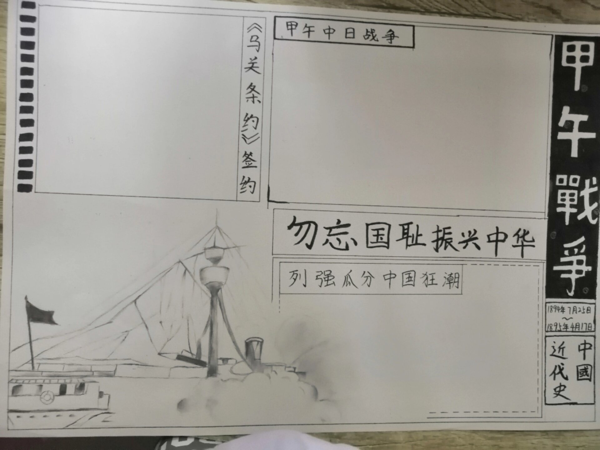 历史八上手抄报 事件:甲午战争 画的不好看,各位大佬轻喷no原的,这位