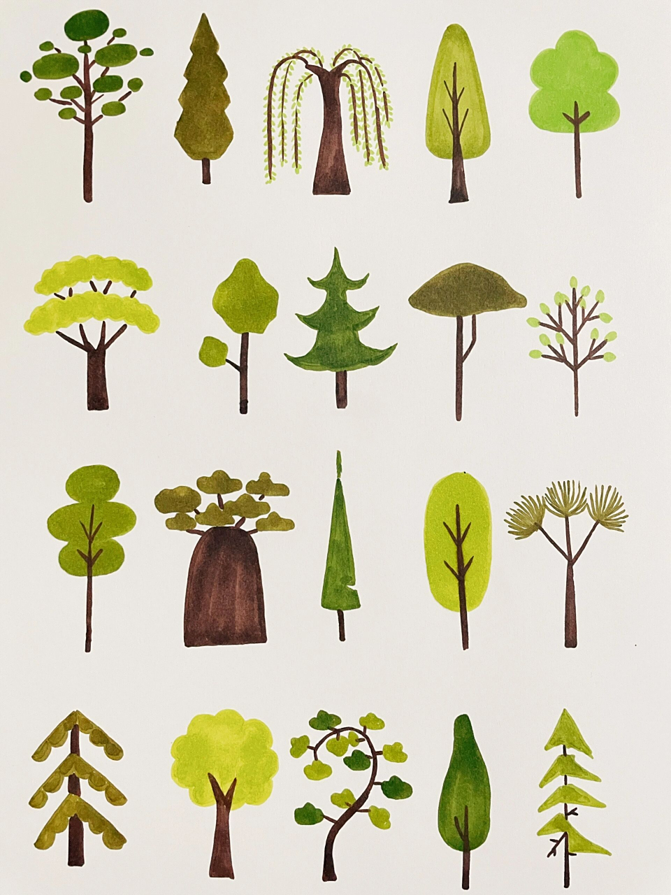 「树」简笔画 听落雨掉进寂静的森林