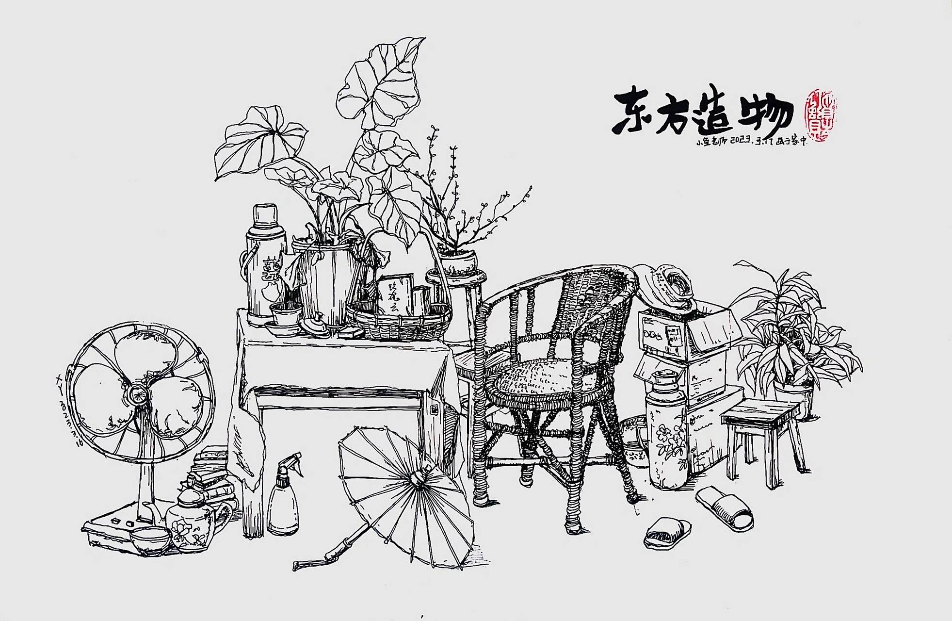 小场景写生 4-6年级 找了很多杂物堆的图片 让孩子自由组合