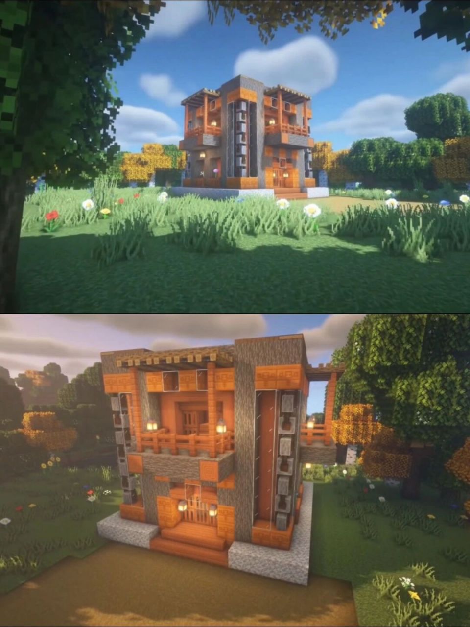 世界金合欢木制别墅 #欢迎来到我的世界# #我的世界# #我的世界建筑