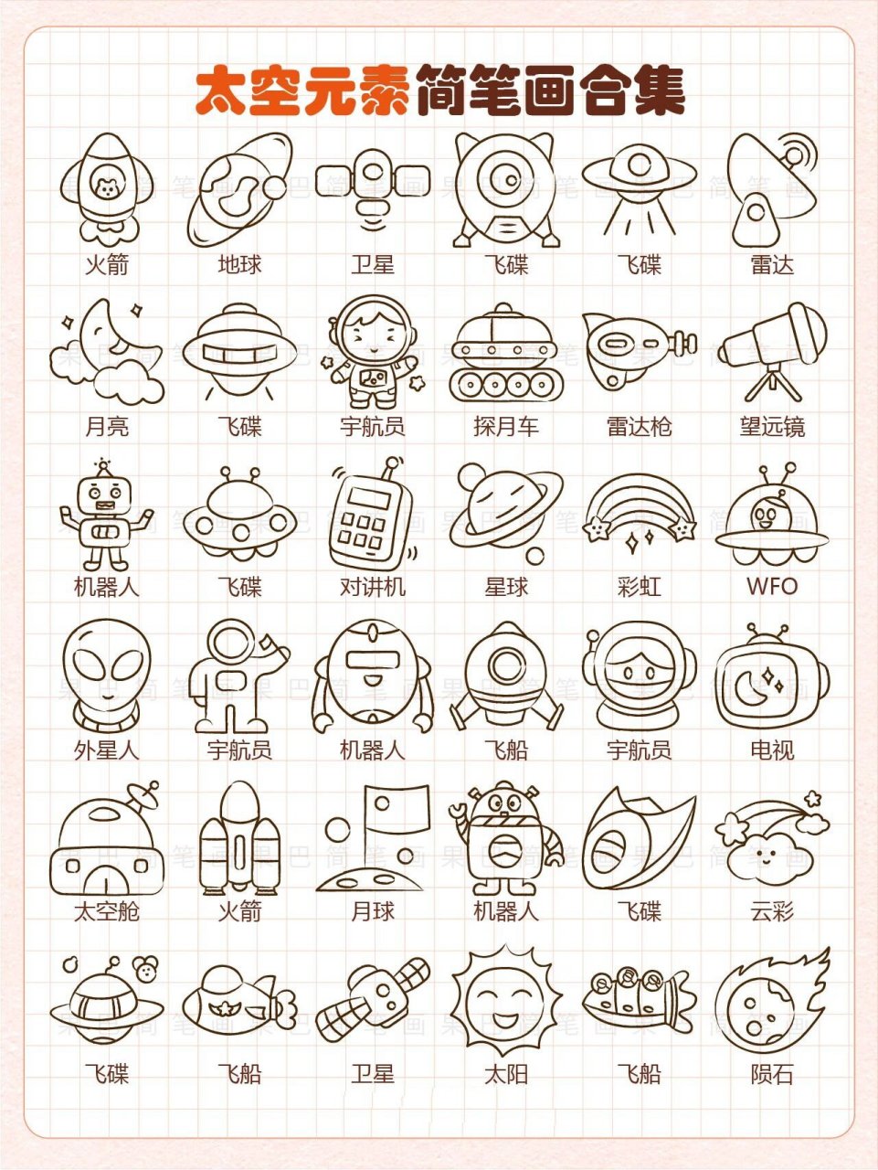 太空元素简笔画 宇宙太空简笔画 太空简笔画 太空元素简笔画 太空简笔