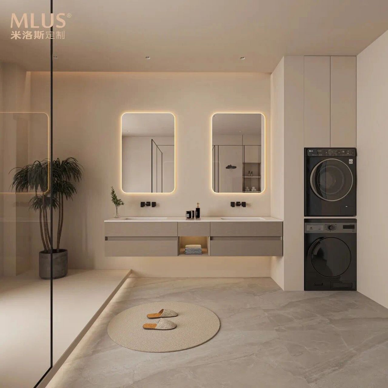 米洛斯原木定制浴室柜 99侘寂微水泥「无缝感」奶油风暖和色调get