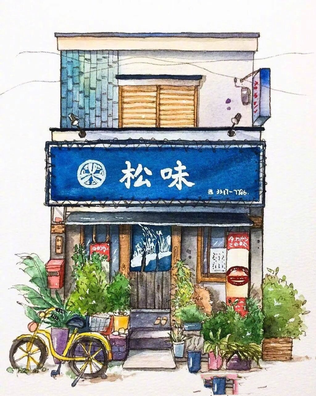 水彩 日本街头的房子绘画素材 水彩绘画日本街头的房子素材 适合9岁