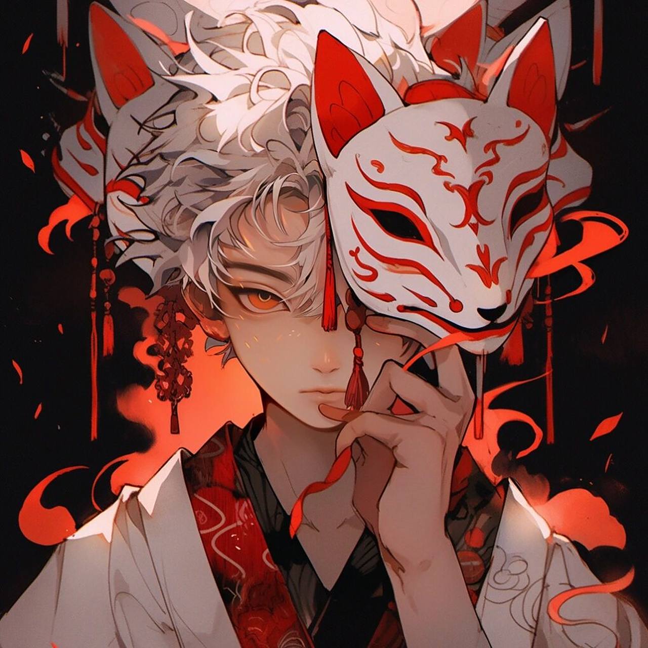 狐狸面具男生头像~      与狐狸面具少女同款红白配色扭蛋.