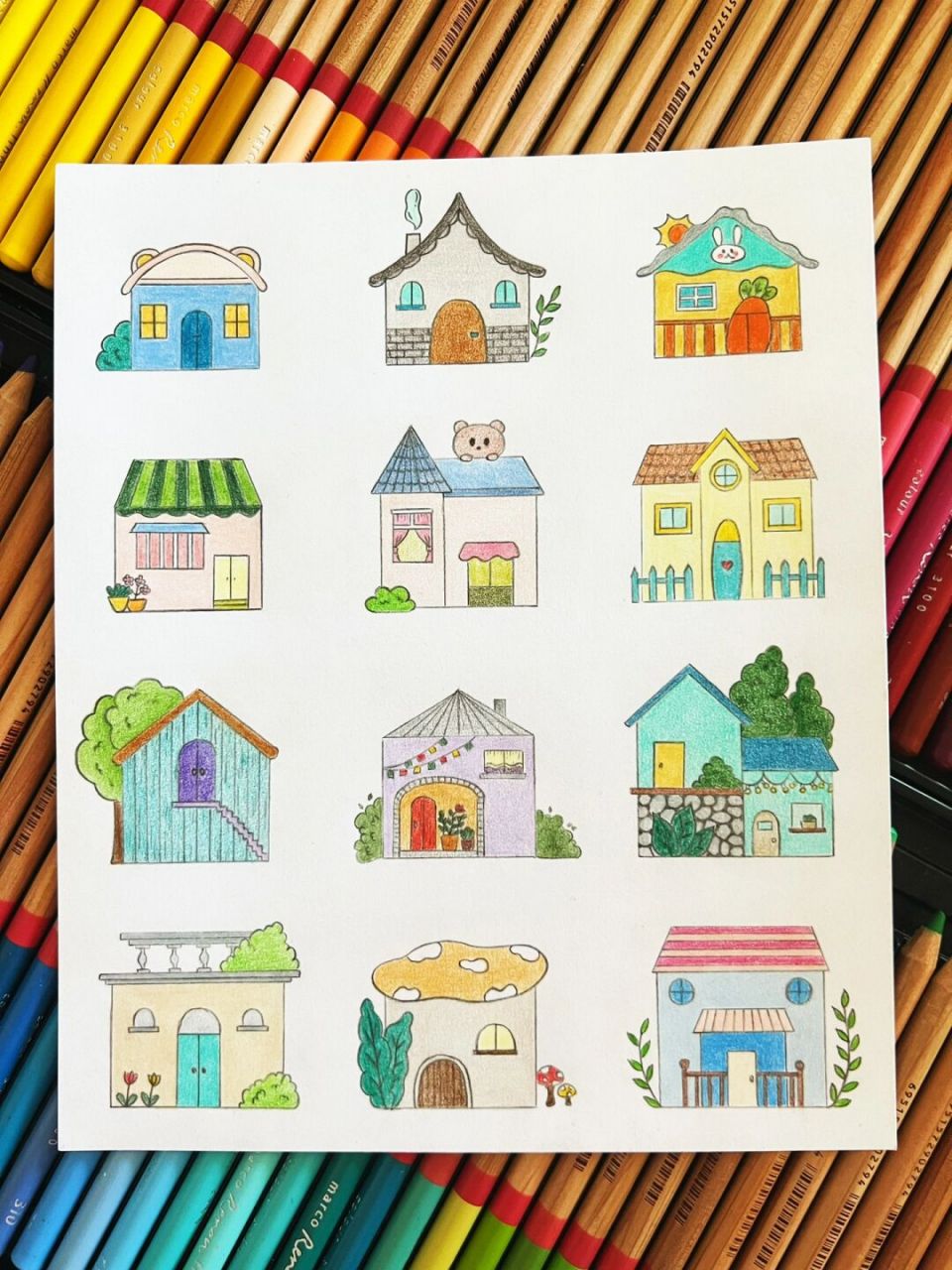 彩铅画简单房子图片