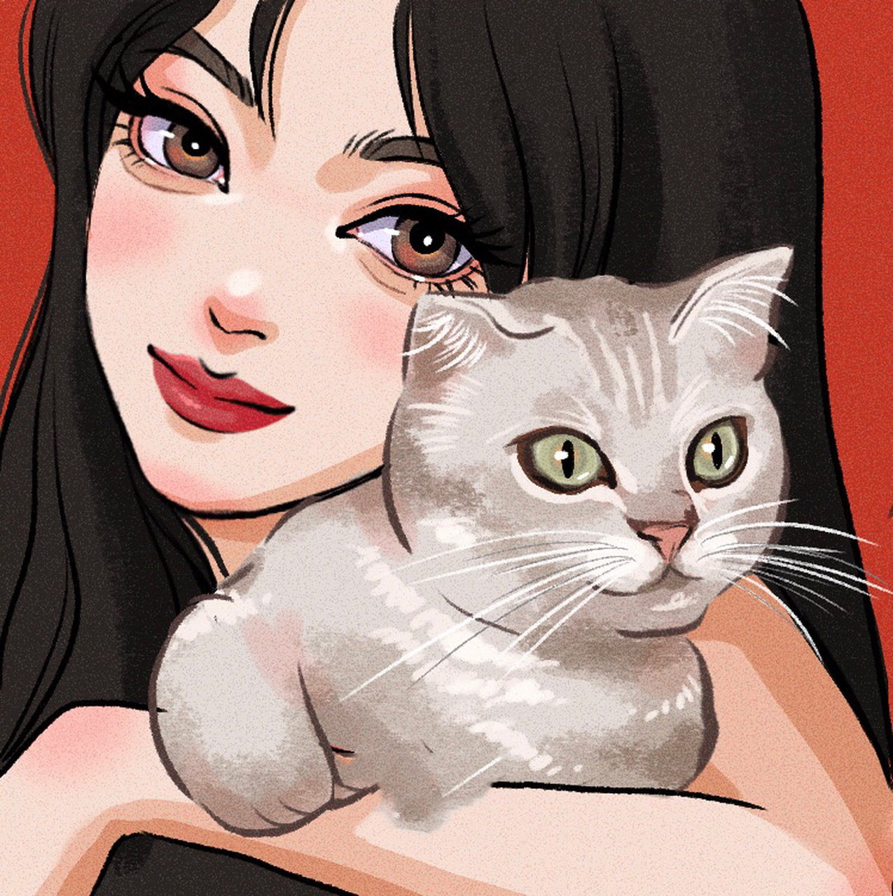 女孩与猫咪头像四格 简单的涂了四个抱猫咪头像~ 禁二改商用