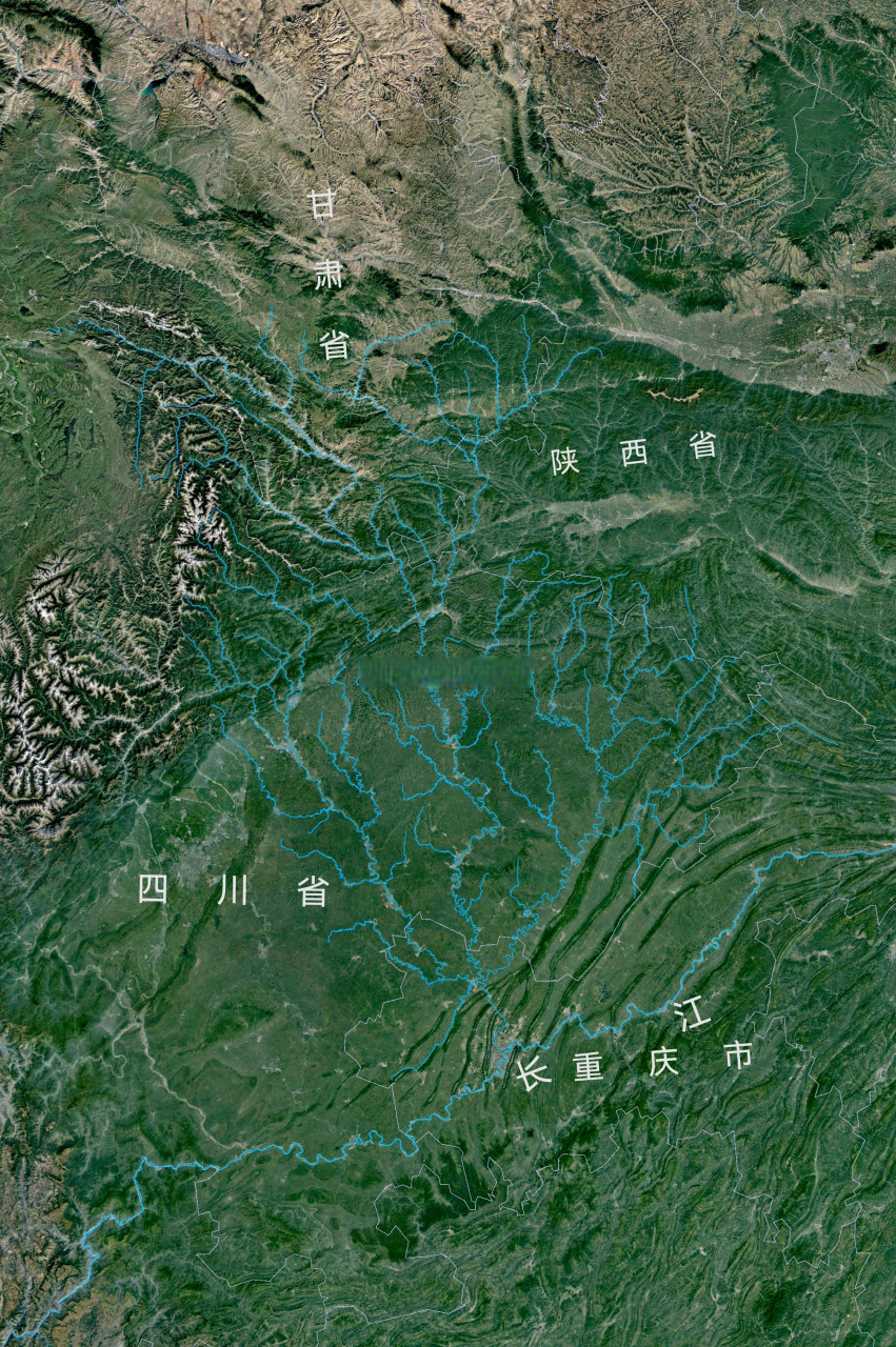 嘉陵江水系地图,长江上游北岸重要支流,跨甘肃,陕西,四川,重庆四个