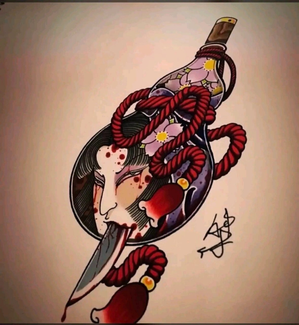 传统生首纹身手稿 武汉龙族纹身 老传统日式生首纹身图案