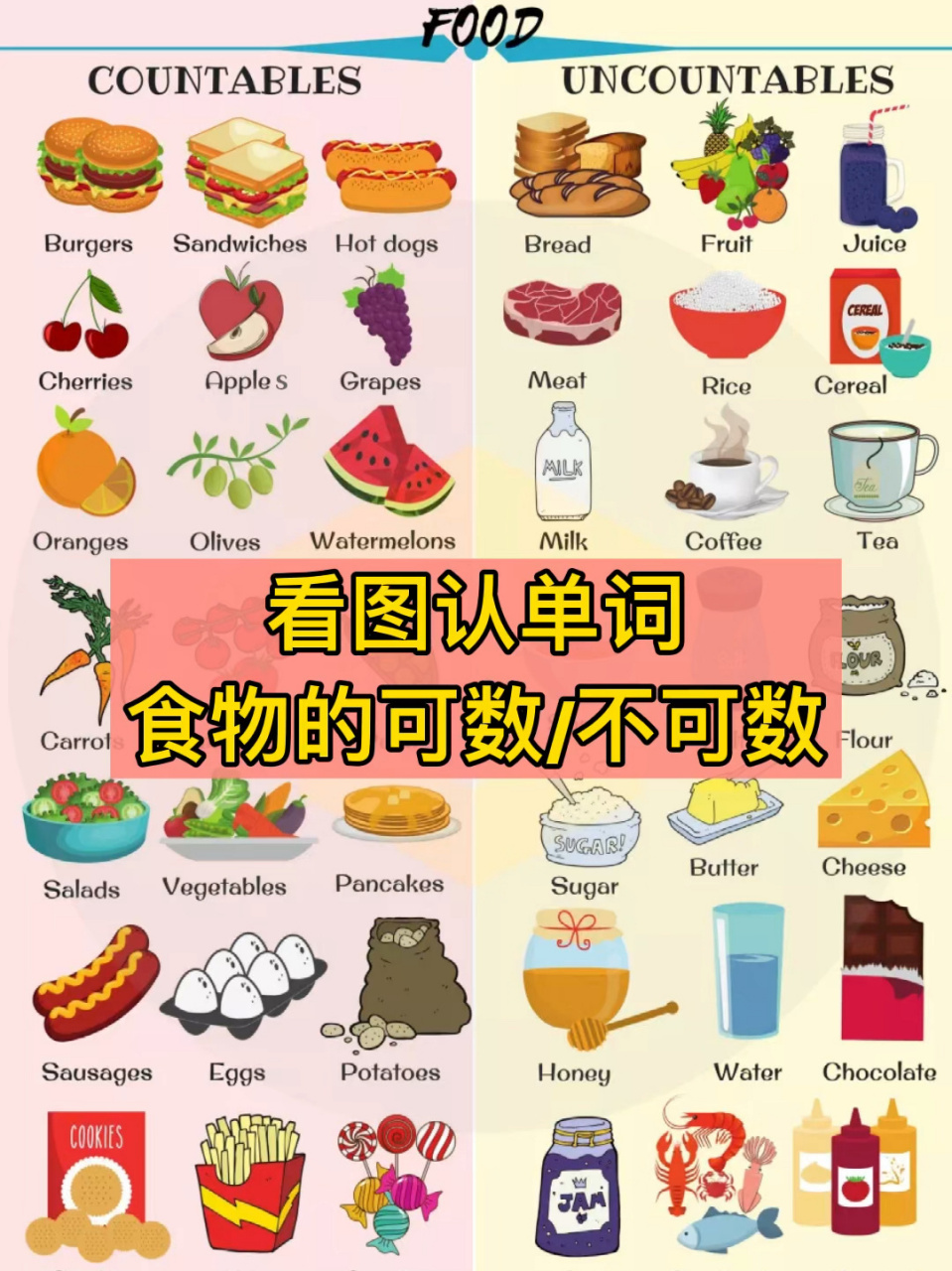 看图认单词 | 食物的可数名词/不可数名词 食物的可数名词/不可数名词