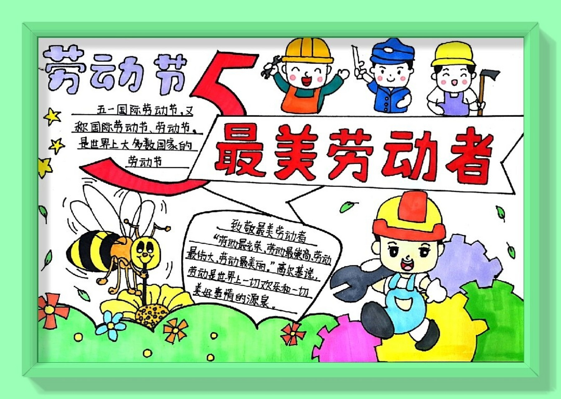 五一劳动节手抄报最美劳动者 手抄报100幅打卡:8/1007115 #手动