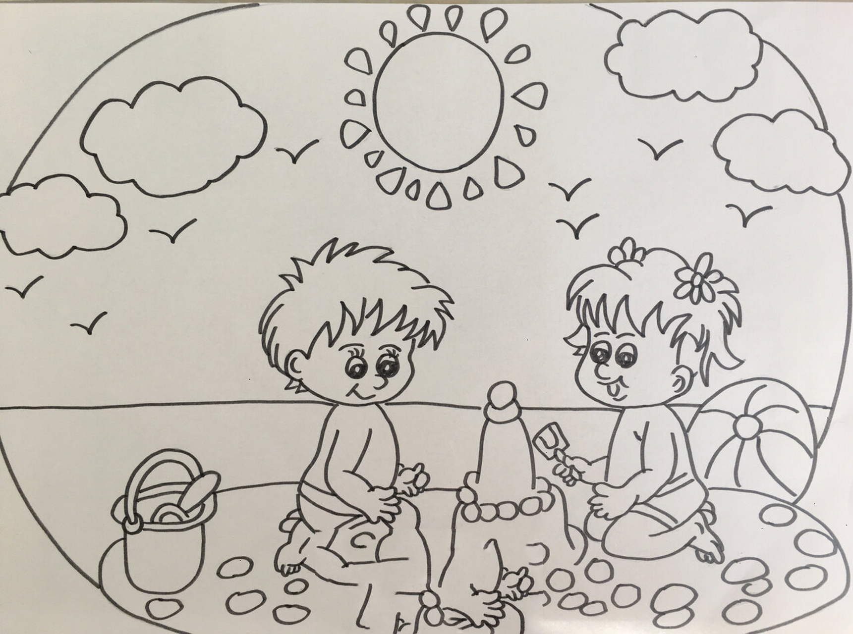 小孩玩沙子简笔画图片