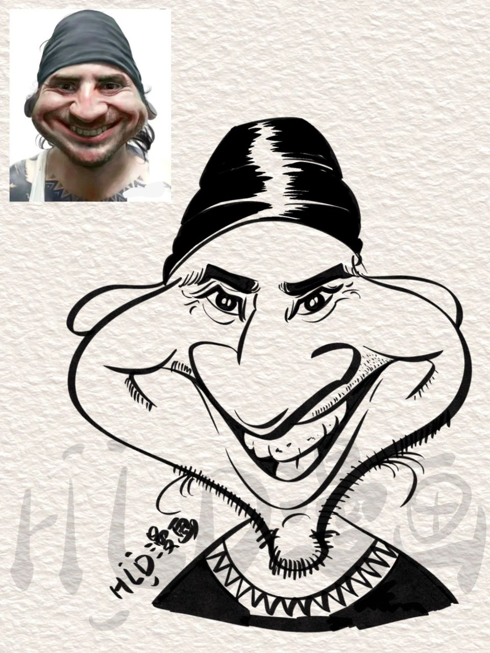 画好肖像漫画的关键是抓住人物的表情特点从而进行夸张, 夸张是拭么