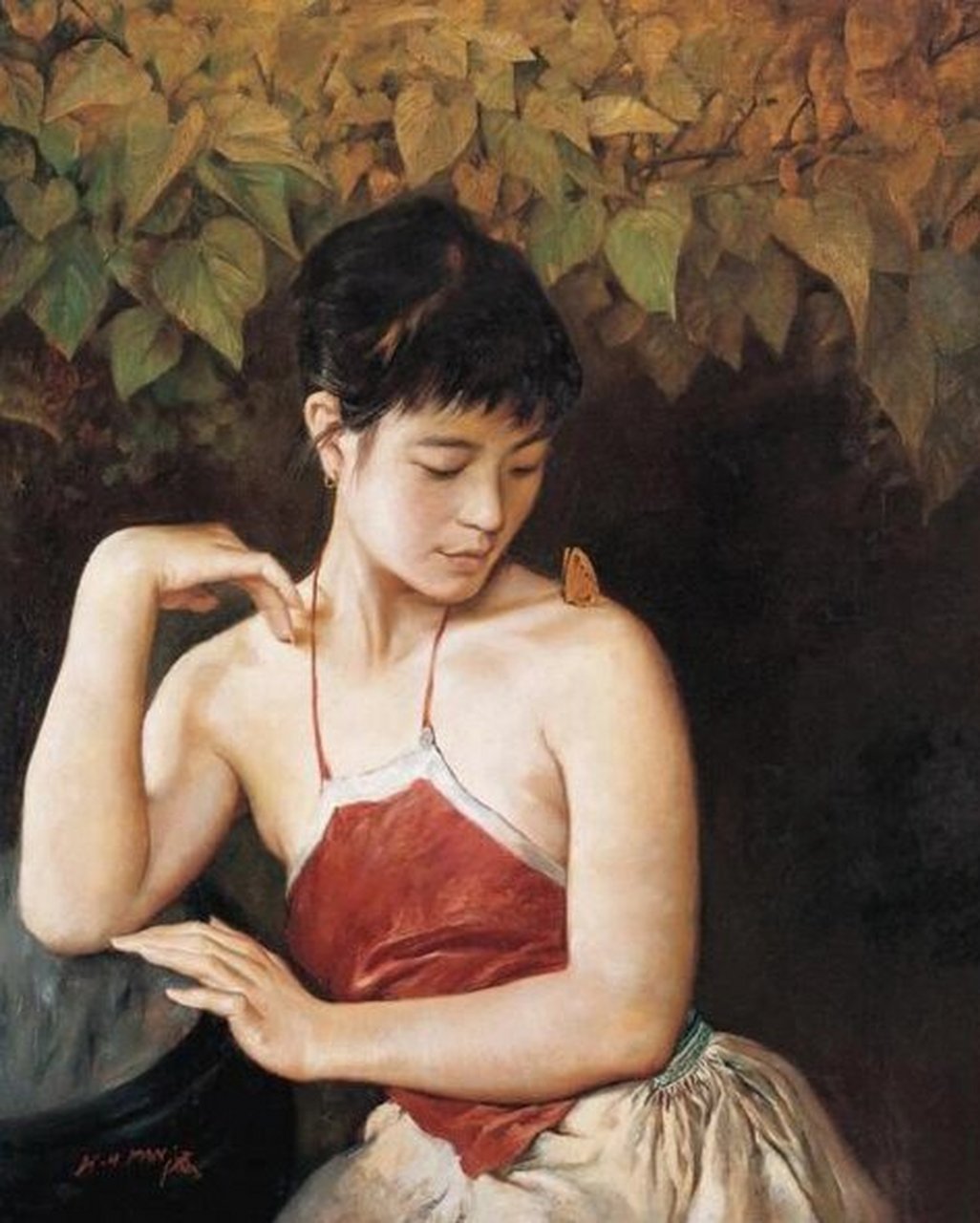 潘鸿海江南乡村女子油画欣赏 资深前辈画家潘鸿海画了许多江南系列