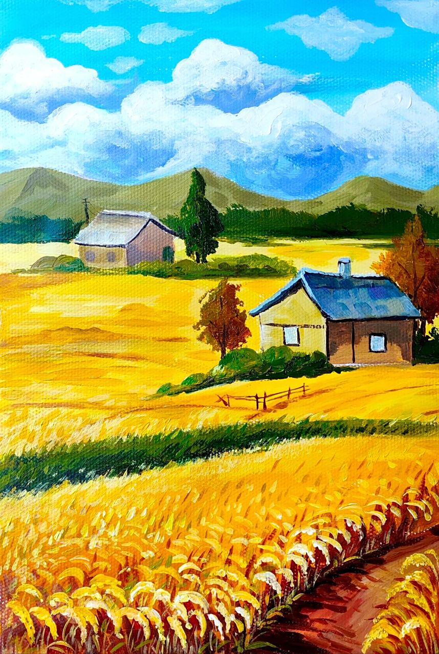 创意美术——金色稻田 绘画主题:《金色稻田》 适合年龄:8-10岁 绘画