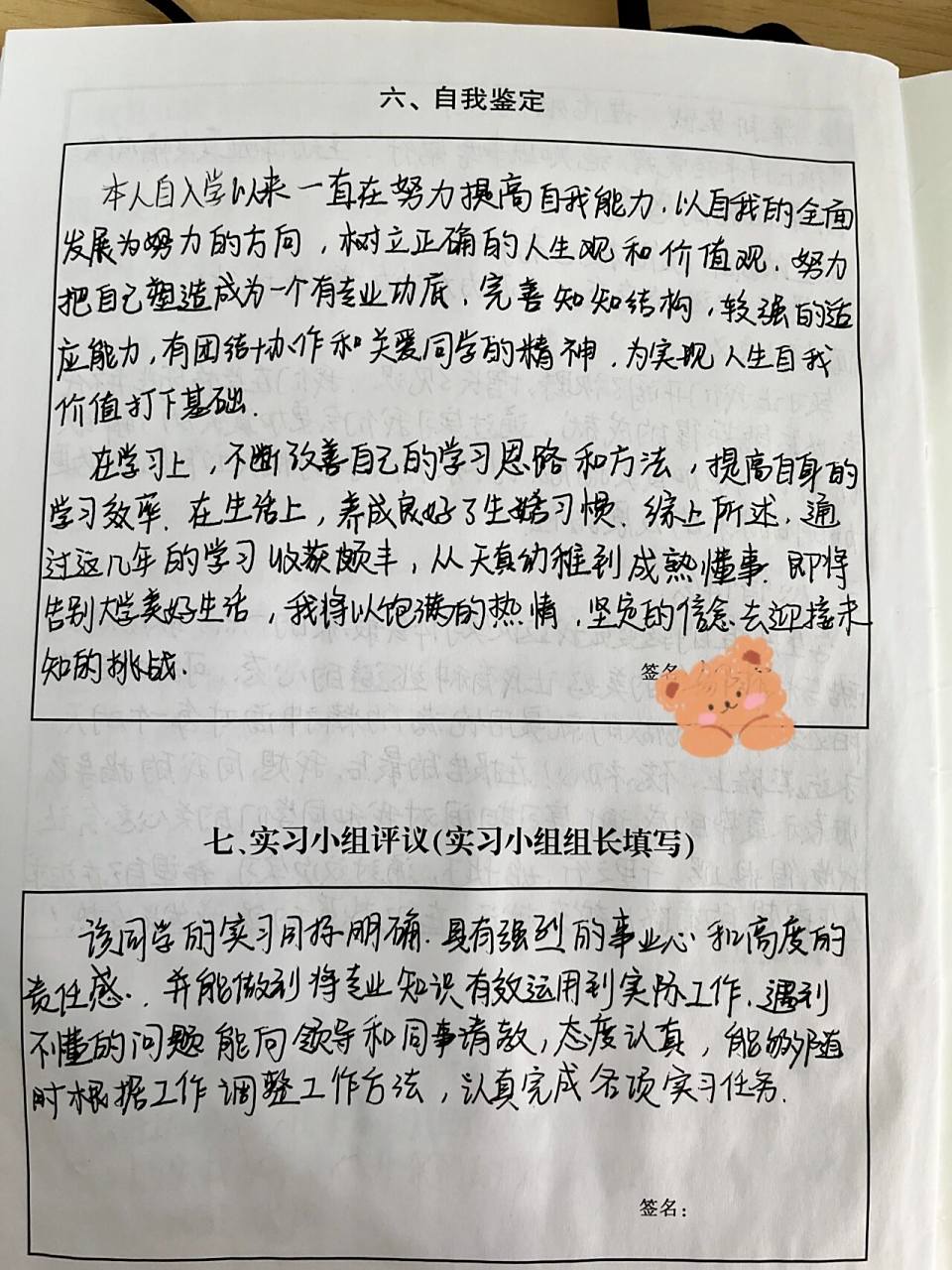 自我鉴定/实习小组评议 完成73